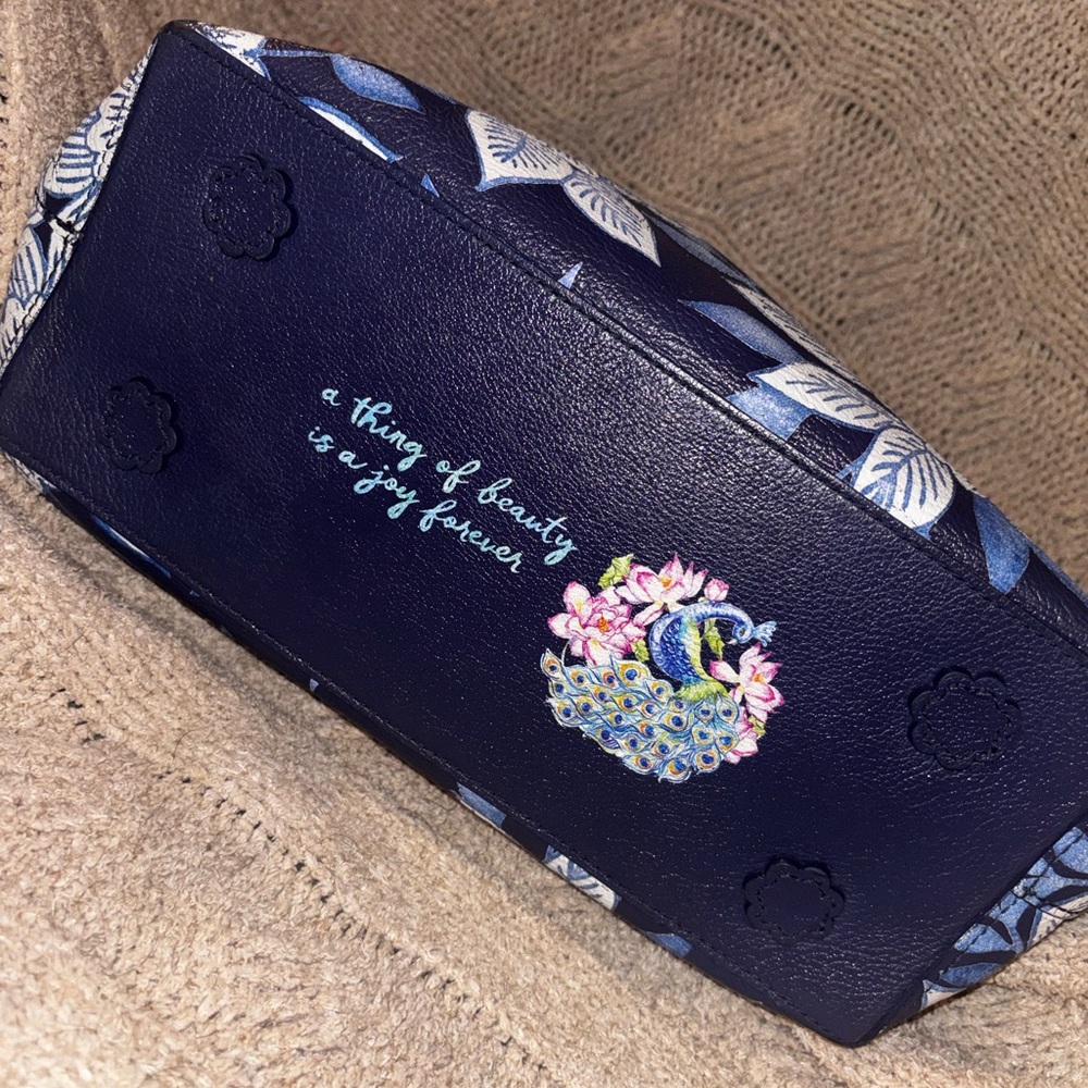 Brighton Journey to India Floral Navy Blue White Leather Boho Shoulder Tote Bag - Picture 7 of 10